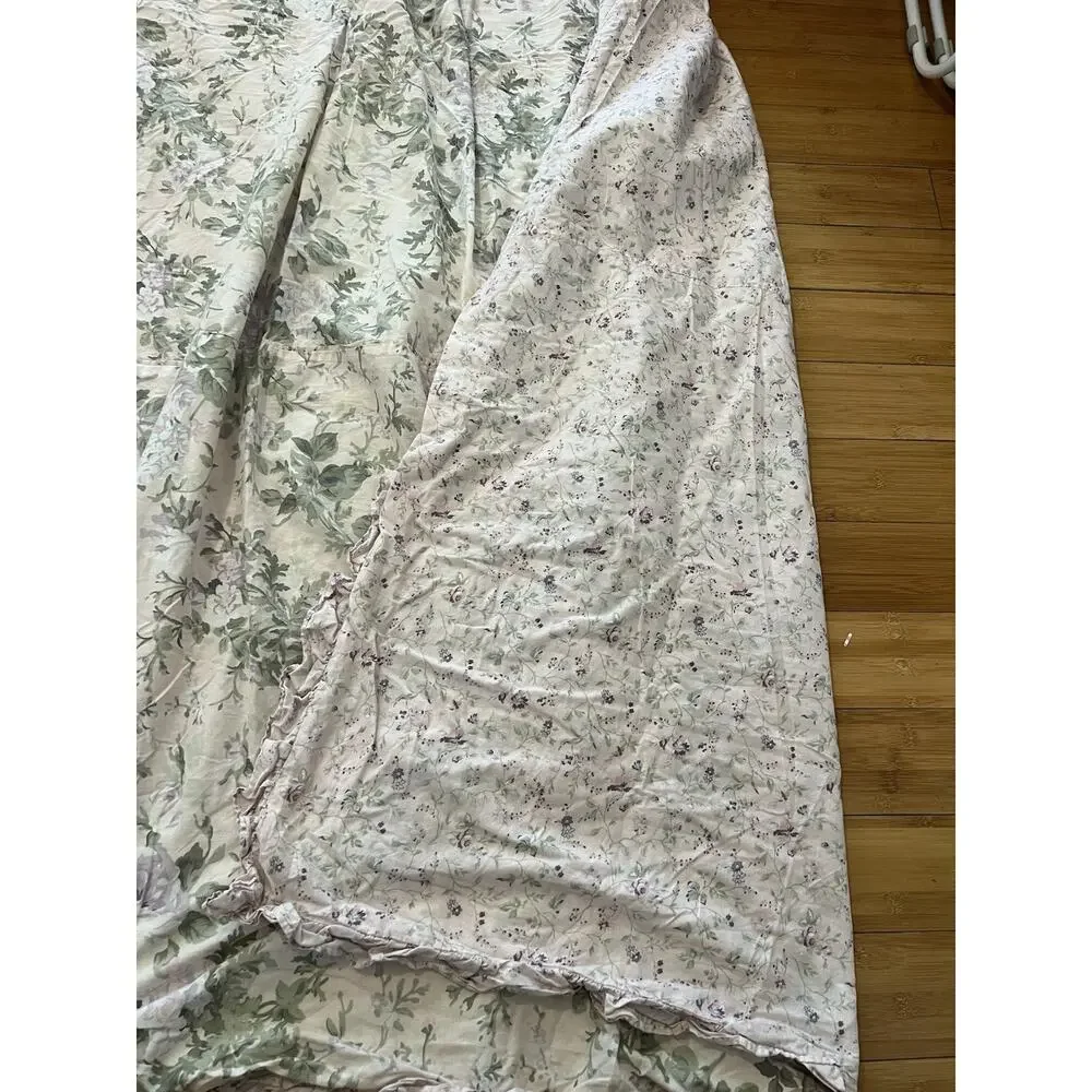 Rachel Ashwell Treasure Bohemian Pink Blue Floral Queen Duvet Cover Ruffled Edg